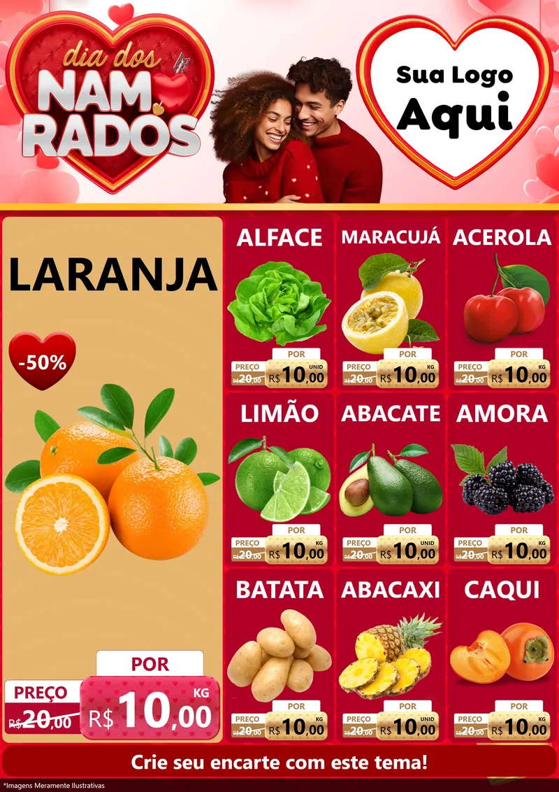 Modelo de Encarte para Encarte A4 Vertical com o tema Dia dos Namorados para Hortifrúti