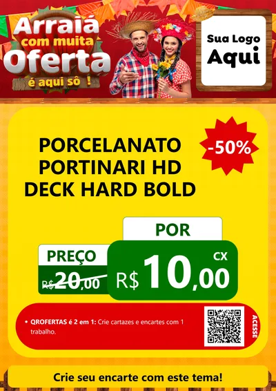 Modelo de Cartaz para Cartaz A4 Vertical com o tema Arraiá Com Muita Oferta - É Aqui Sô! para Pisos e revestimentos