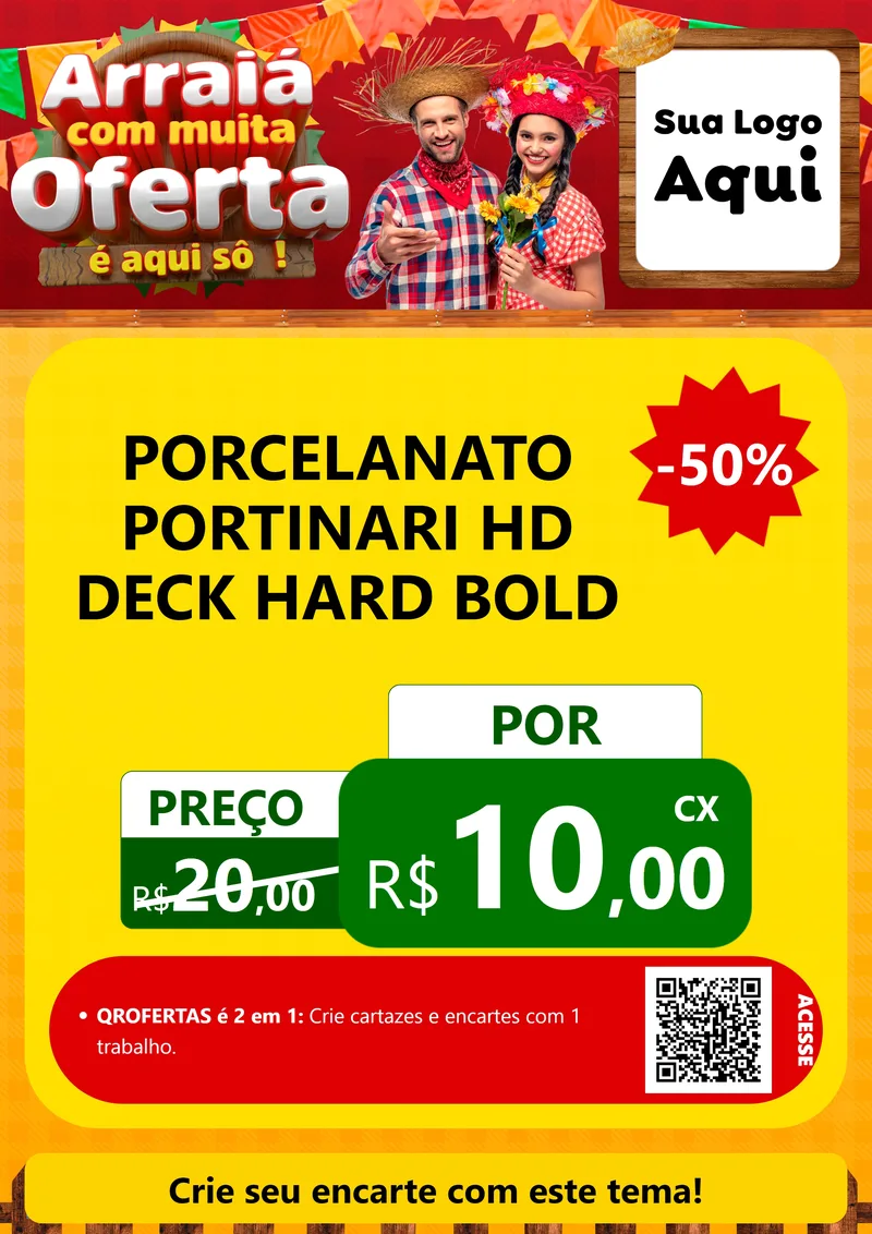 Modelo de Cartaz para Cartaz A4 Vertical com o tema Arraiá Com Muita Oferta - É Aqui Sô! para Pisos e revestimentos