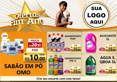 Modelo de Encarte para Encarte A4 Horizontal com o tema Ofertas Fim de Ano para Produtos de Limpeza
