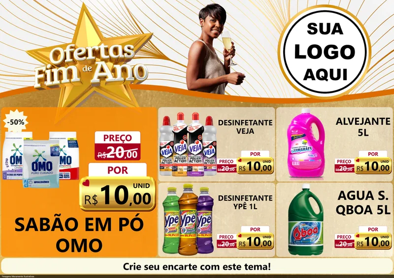 Modelo de Encarte para Encarte A4 Horizontal com o tema Ofertas Fim de Ano para Produtos de Limpeza