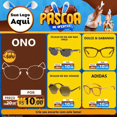 Modelo de Rede Social para Feed Facebook com o tema Páscoa de Ofertas para Óticas
