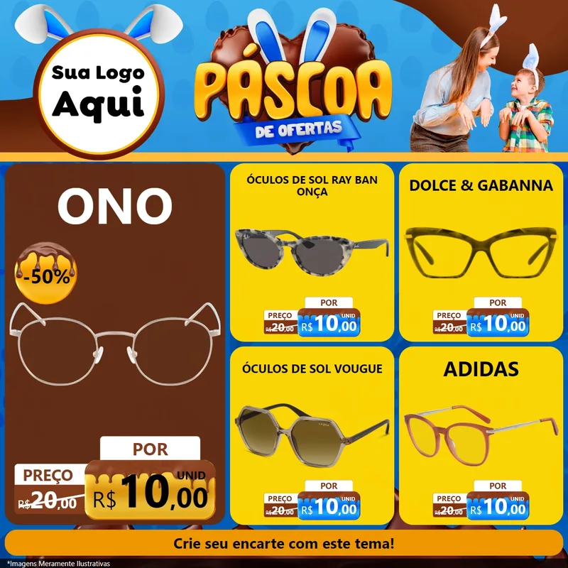 Modelo de Rede Social para Feed Facebook com o tema Páscoa de Ofertas para Óticas