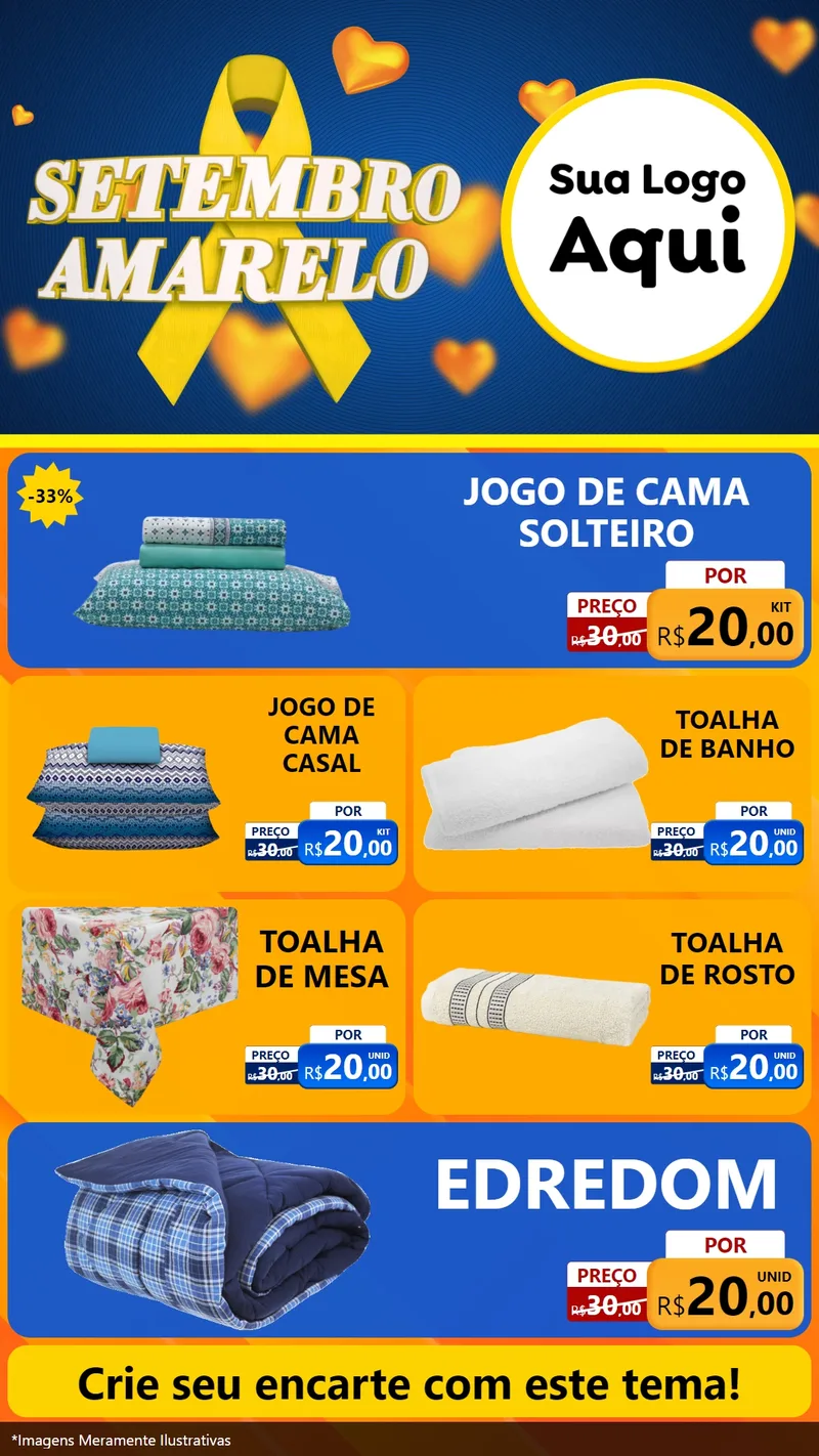 Modelo de TV para TV Vertical com o tema Setembro Amarelo para Cama, Mesa e Banho