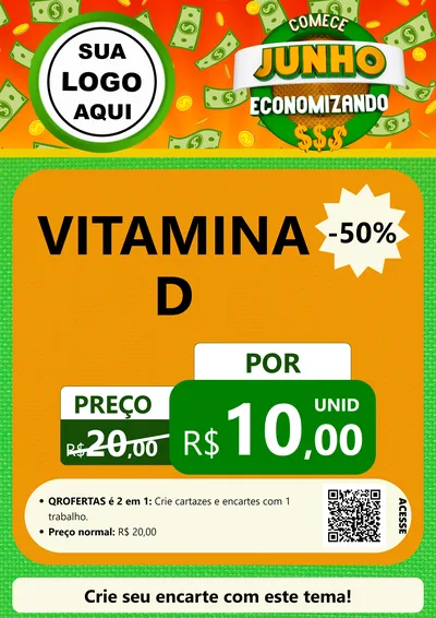 Modelo de Cartaz para Cartaz A4 Vertical com o tema Comece Junho Economizando para Farmácia