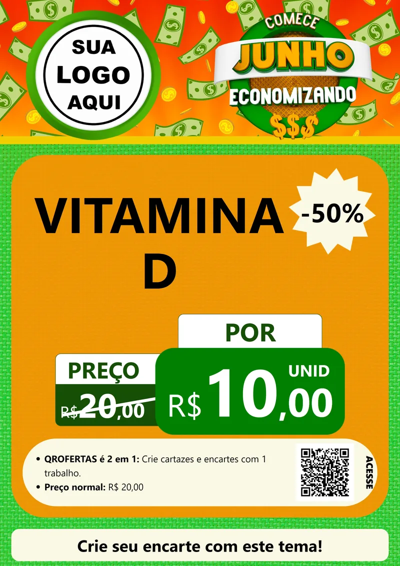 Modelo de Cartaz para Cartaz A4 Vertical com o tema Comece Junho Economizando para Farmácia