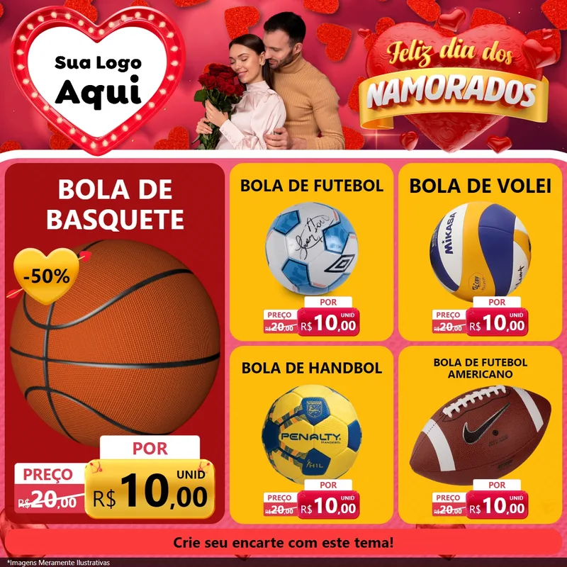 Modelo de Rede Social para Feed Facebook com o tema Feliz Dia Dos Namorados para Artigos Esportivos