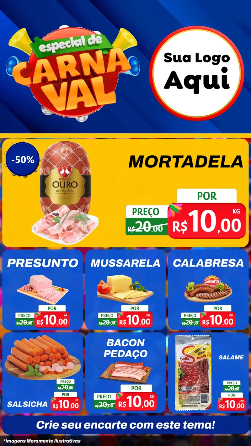 Modelo de Rede Social para Stories com o tema Especial de Carnaval para Frios e Laticínios