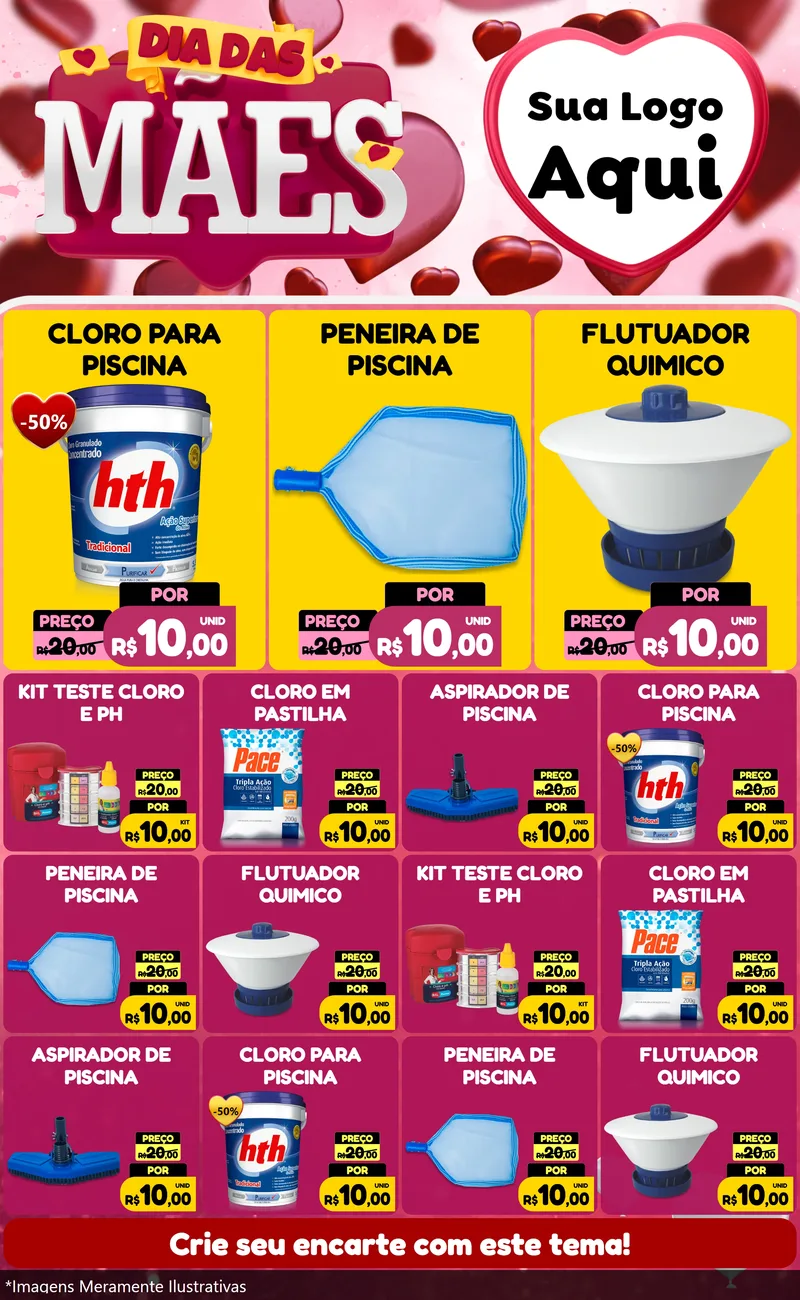 Modelo de Encarte para Encarte Grande com o tema Dia Das Mães para Produtos para Piscina