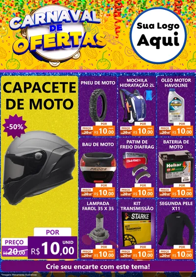 Modelo de Encarte para Encarte A4 Vertical com o tema Carnaval de Ofertas para Moto peças
