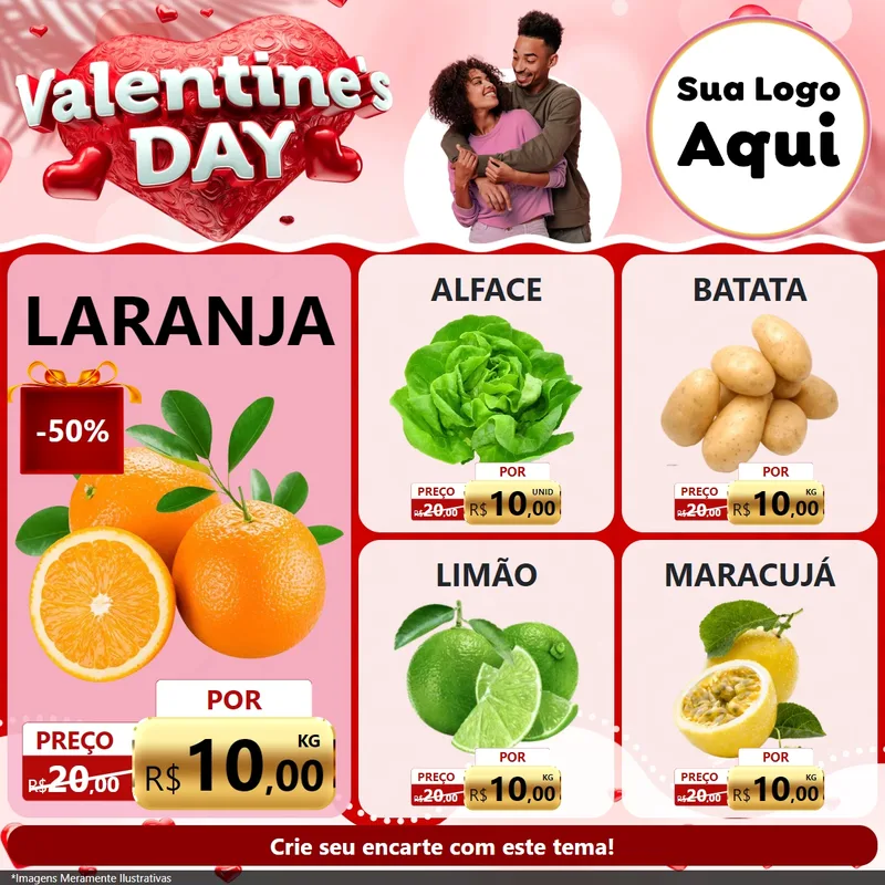 Modelo de Rede Social para Feed Facebook com o tema Valentine's Day para Hortifrúti