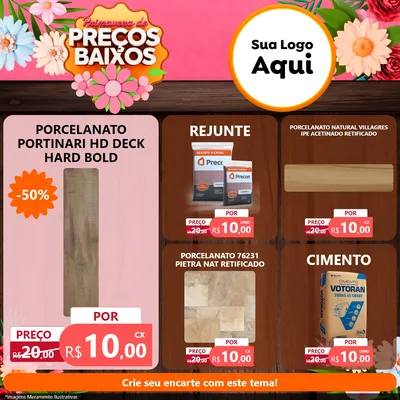 Modelo de Rede Social para Feed Facebook com o tema Primavera de Preços Baixos para Pisos e revestimentos