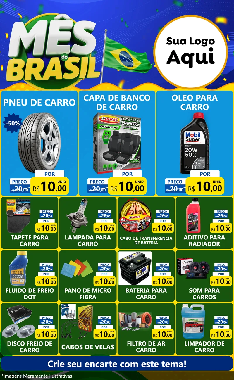 Modelo de Encarte para Encarte Grande com o tema Mês do Brasil para Auto peças
