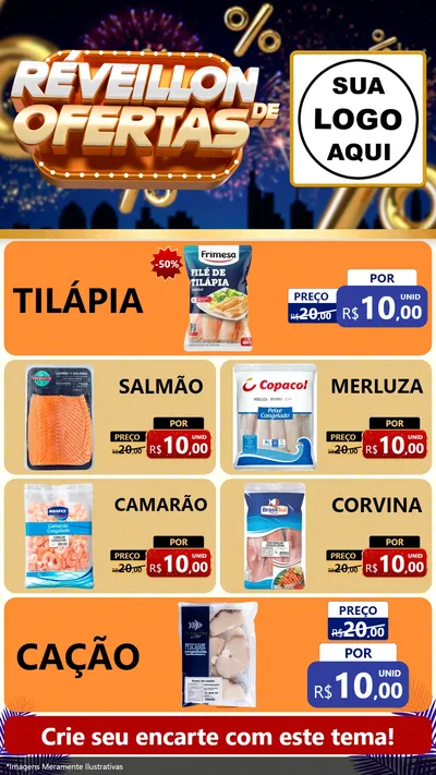 Modelo de TV para TV Vertical com o tema Réveillon de Ofertas para Peixaria