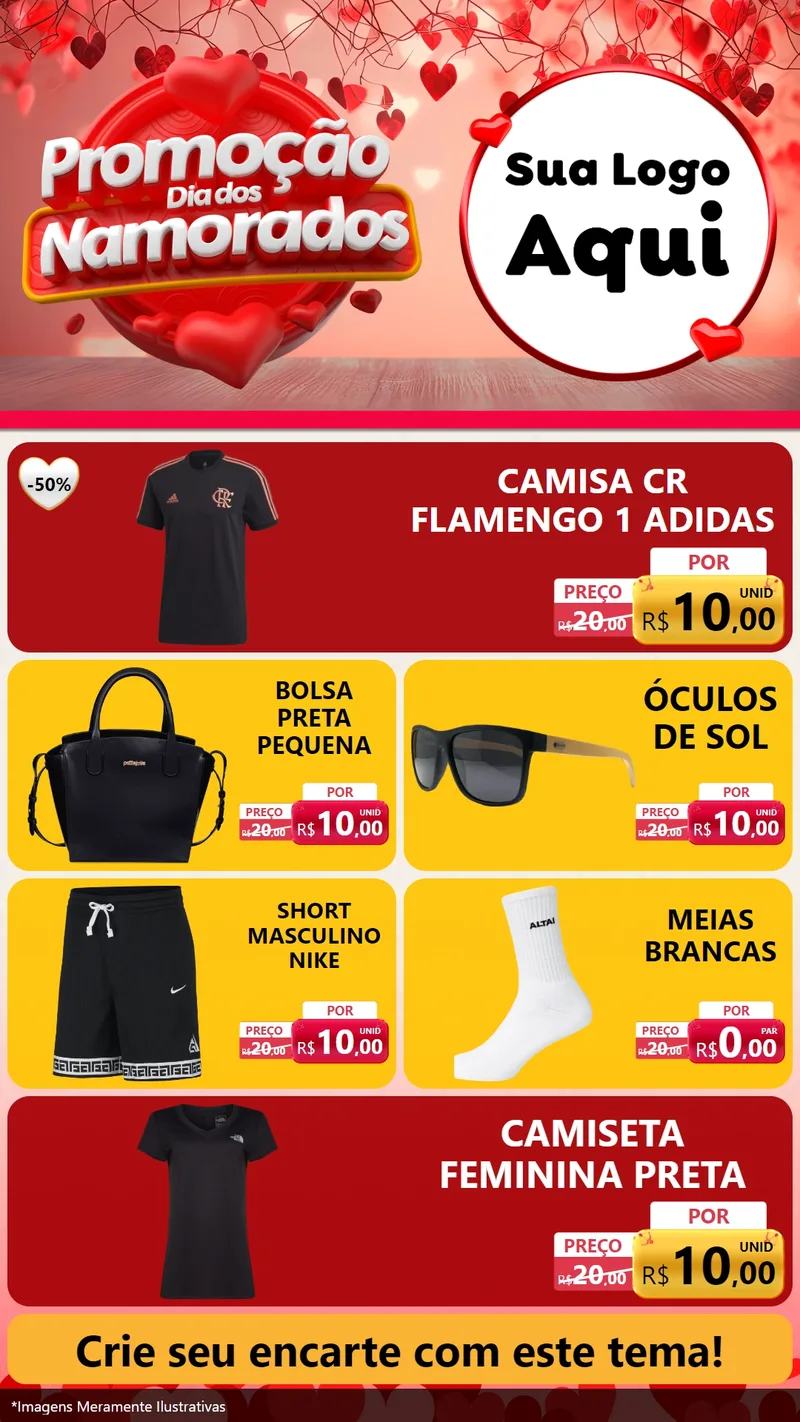 Modelo de TV para TV Vertical com o tema Promoção Dia dos Namorados para Roupas e acessórios