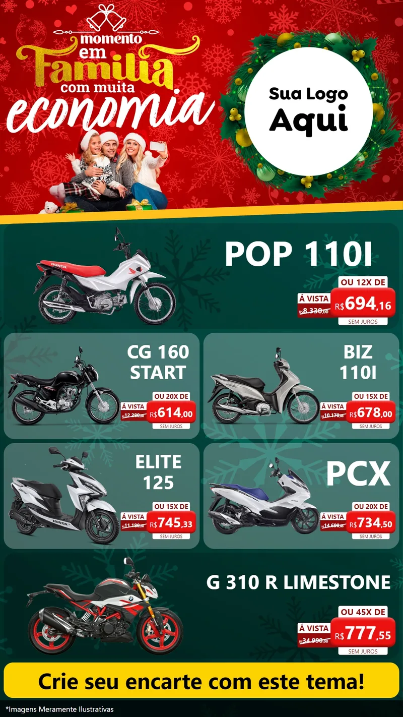 Modelo de TV para TV Vertical com o tema Momento em Família (Natal) para Concessionaria de Motos