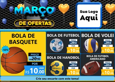 Modelo de Encarte para Encarte A4 Horizontal com o tema Março de Ofertas para Artigos Esportivos