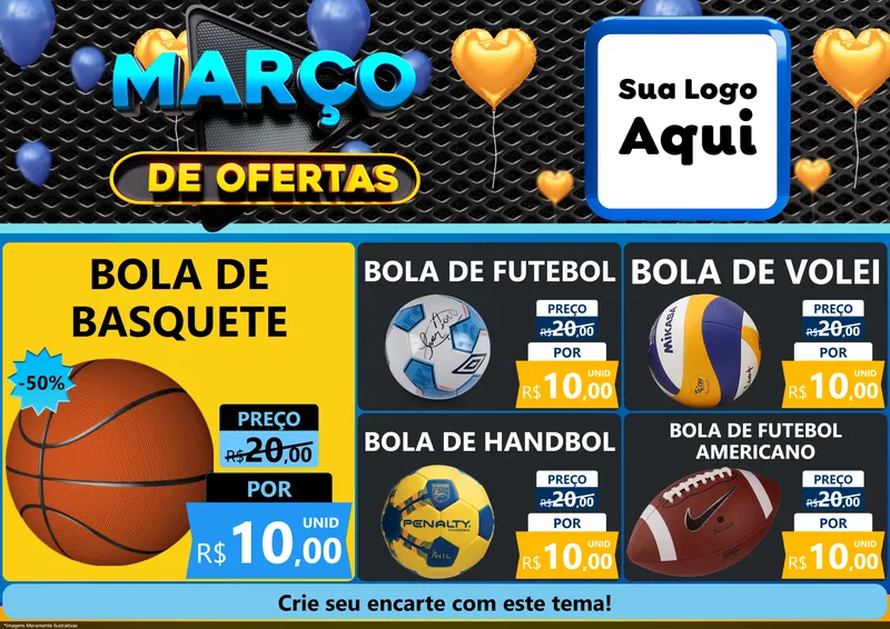 Modelo de Encarte para Encarte A4 Horizontal com o tema Março de Ofertas para Artigos Esportivos