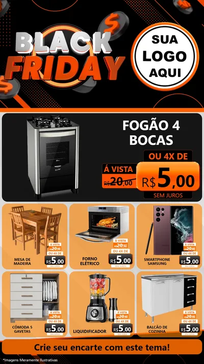 Modelo de Rede Social para Stories com o tema Black Friday para Móveis e Eletro