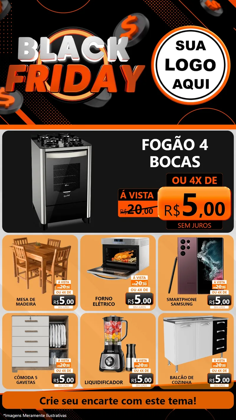 Modelo de Rede Social para Stories com o tema Black Friday para Móveis e Eletro