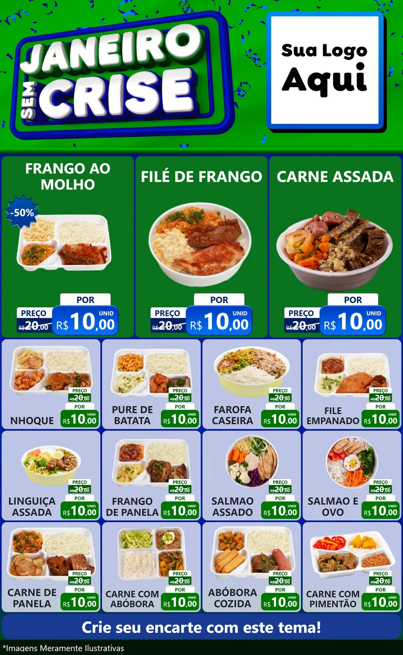 Modelo de Encarte para Encarte Grande com o tema Janeiro Sem Crise para Restaurante