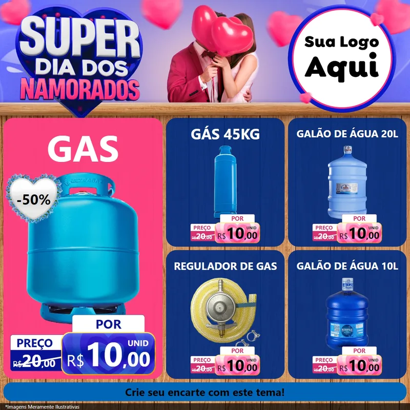 Modelo de Rede Social para Feed Facebook com o tema Super Dia dos Namorados para Água e gás