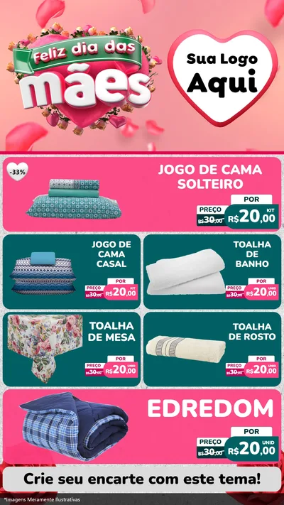 Modelo de TV para TV Vertical com o tema Feliz Dia das Mães para Cama, Mesa e Banho