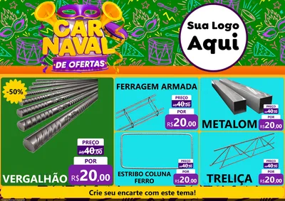 Modelo de Encarte para Encarte A4 Horizontal com o tema Carnaval de Ofertas para Ferragens