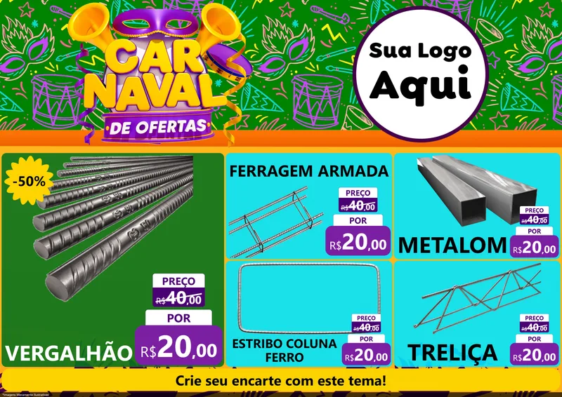 Modelo de Encarte para Encarte A4 Horizontal com o tema Carnaval de Ofertas para Ferragens