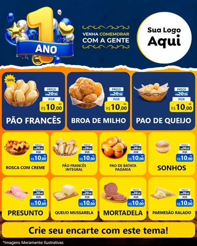 Modelo de Rede Social para Feed Instagram com o tema Um Ano de Aniversário para Padaria