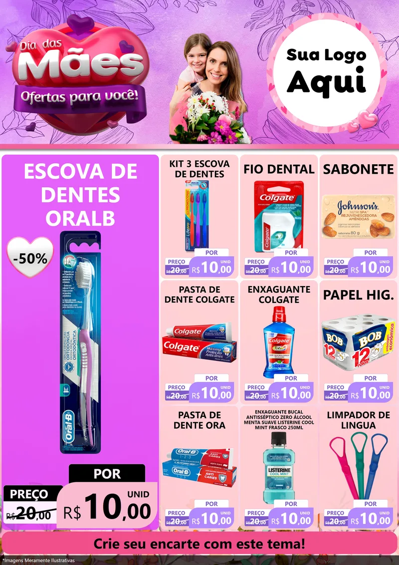 Modelo de Encarte para Encarte A4 Vertical com o tema Dia das Mães Ofertas para Você! para Higiene Pessoal