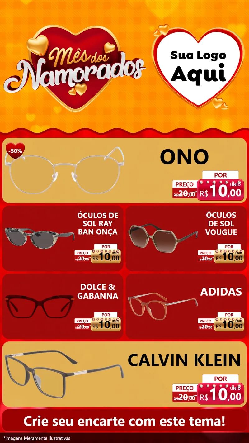 Modelo de TV para TV Vertical com o tema Mês dos Namorados para Óticas