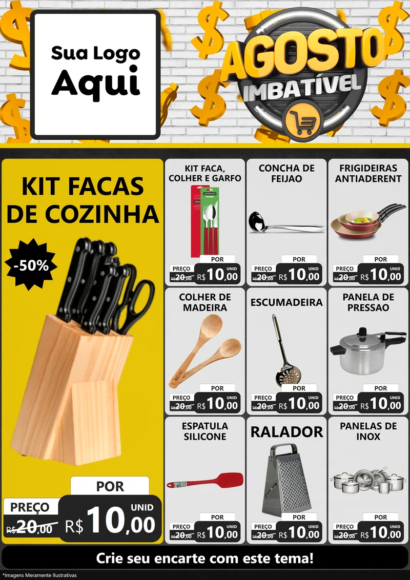 Modelo de Encarte para Encarte A4 Vertical com o tema Agosto imbatível para Utilidades Domésticas