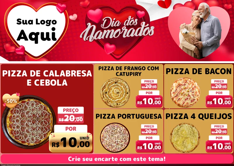 Modelo de Encarte para Encarte A4 Horizontal com o tema Dia Dos Namorados para Pizzaria