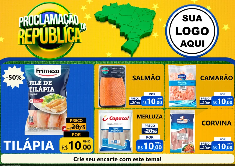 Modelo de Encarte para Encarte A4 Horizontal com o tema Proclamação da República para Peixaria