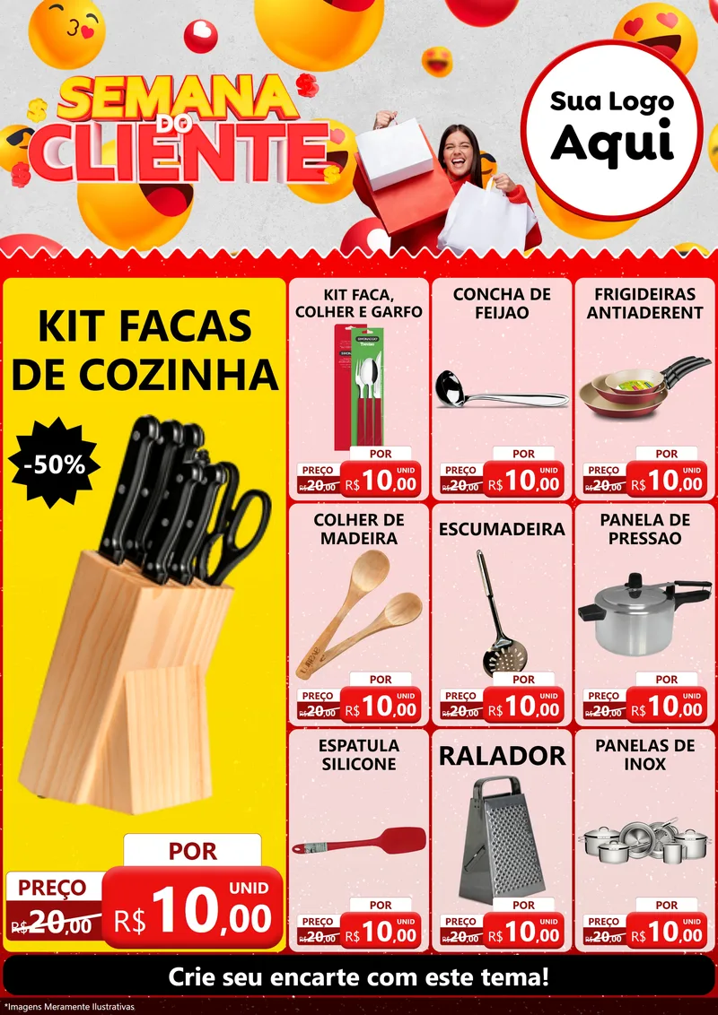 Modelo de Encarte para Encarte A4 Vertical com o tema Semana do Cliente para Utilidades Domésticas