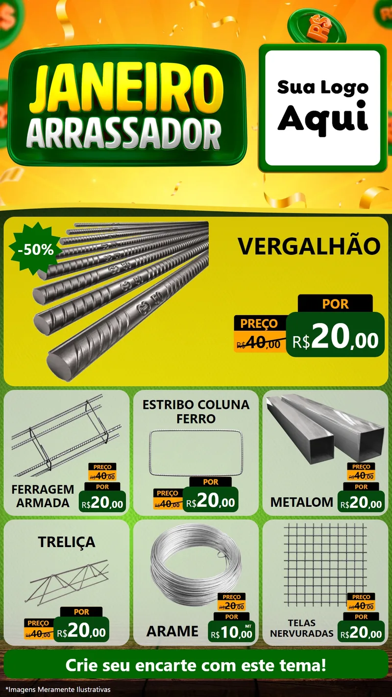 Modelo de Rede Social para Stories com o tema Janeiro Arrasador para Ferragens