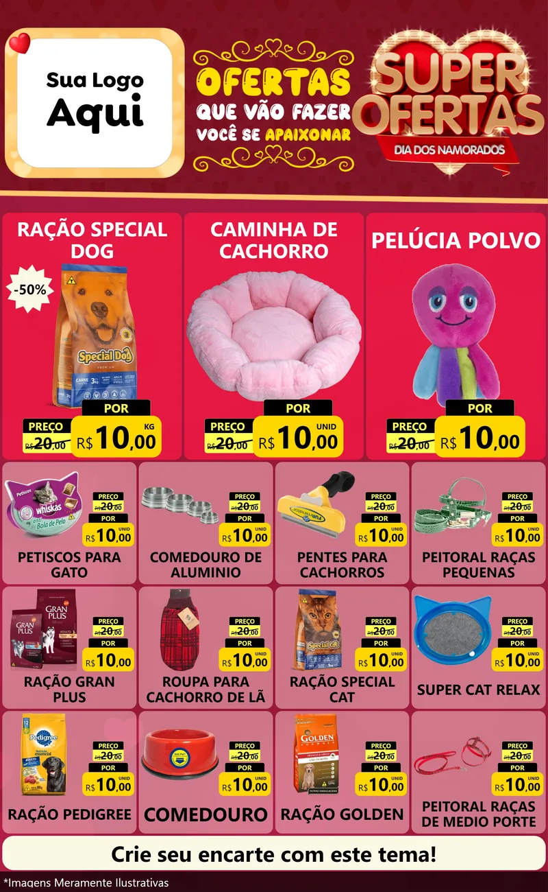 Modelo de Encarte para Encarte Grande com o tema Dia dos Namorados para Pet Shop