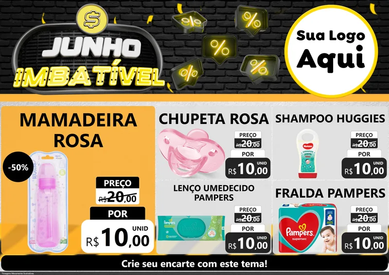 Modelo de Encarte para Encarte A4 Horizontal com o tema Junho Imbatível para Bebês
