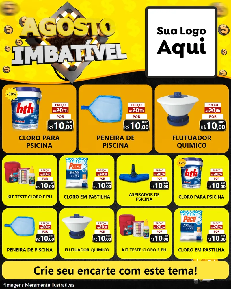 Modelo de Rede Social para Feed Instagram com o tema Agosto Imbatível para Produtos para Piscina