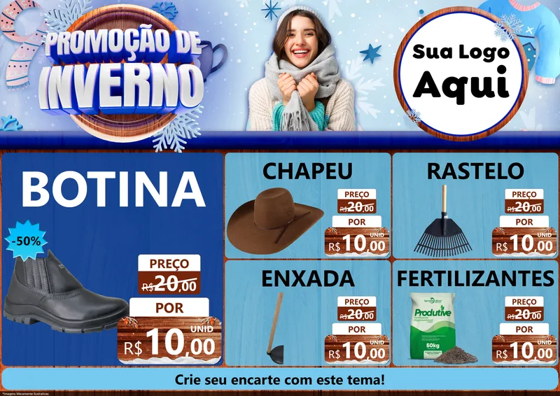 Modelo de Encarte para Encarte A4 Horizontal com o tema Promoção de Inverno para Agropecuária