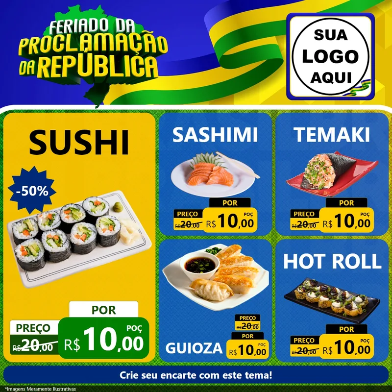 Modelo de Rede Social para Feed Facebook com o tema Feriado da Proclamação da República para Comida japonesa