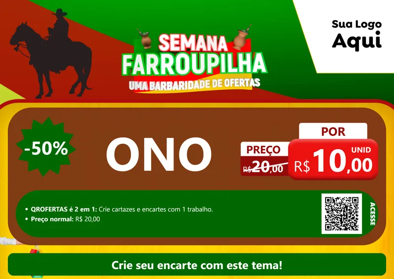 Modelo de Cartaz para Cartaz A4 Horizontal com o tema Semana Farroupilha - Uma Barbaridade de Ofertas para Óticas