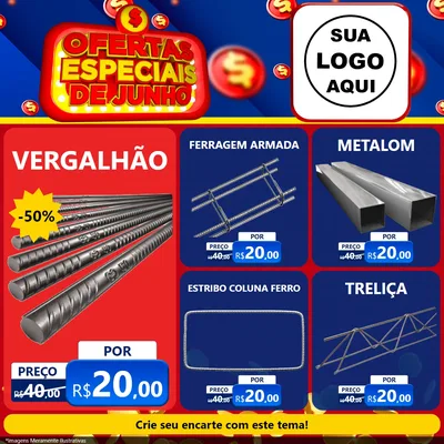 Modelo de Rede Social para Feed Facebook com o tema Ofertas Especiais de Junho para Ferragens