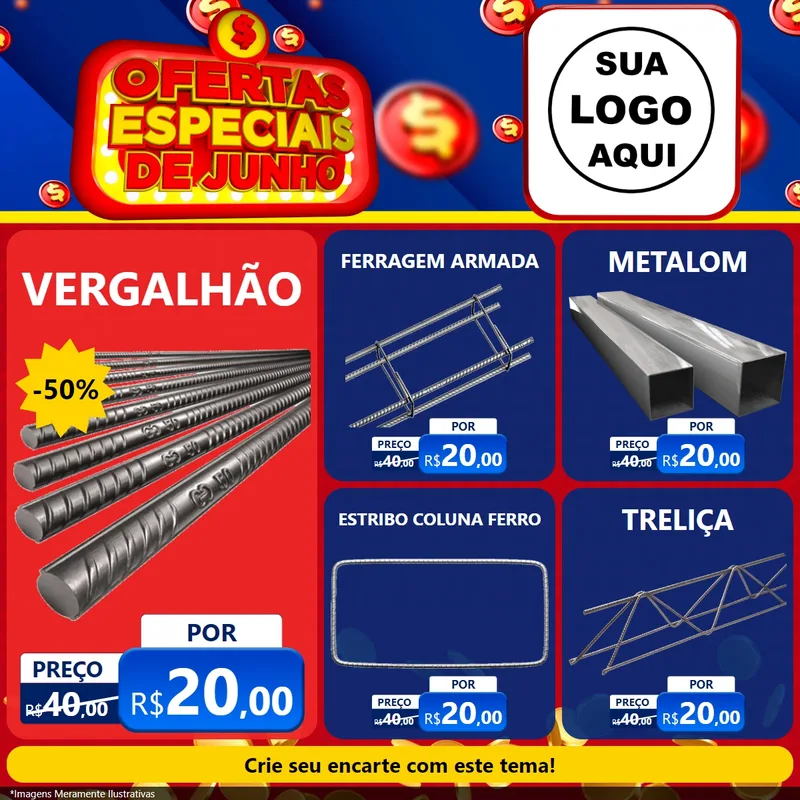 Modelo de Rede Social para Feed Facebook com o tema Ofertas Especiais de Junho para Ferragens