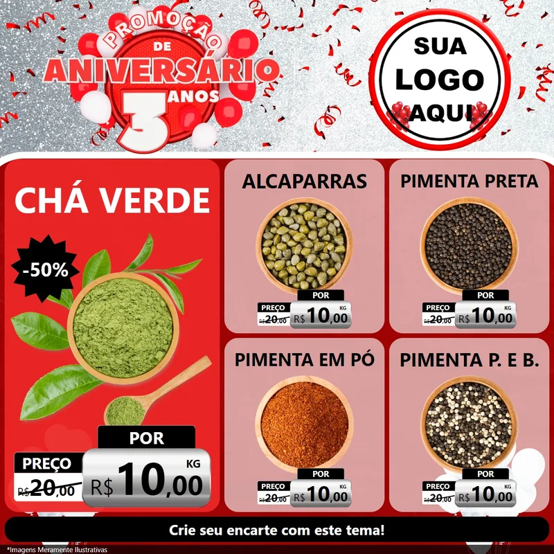 Modelo de Rede Social para Feed Facebook com o tema Promoção de Aniversário - 3 Anos para Produtos Naturais