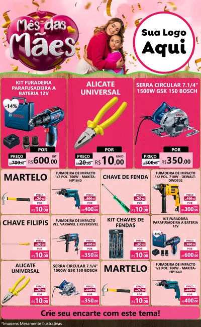 Modelo de Encarte para Encarte Grande com o tema Mês das Mães para Maquinas e Ferramentas