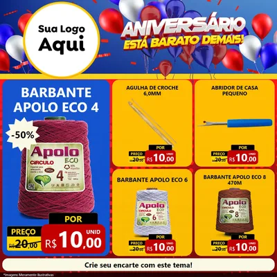 Modelo de Rede Social para Feed Facebook com o tema Aniversário para Armarinho e Aviamentos
