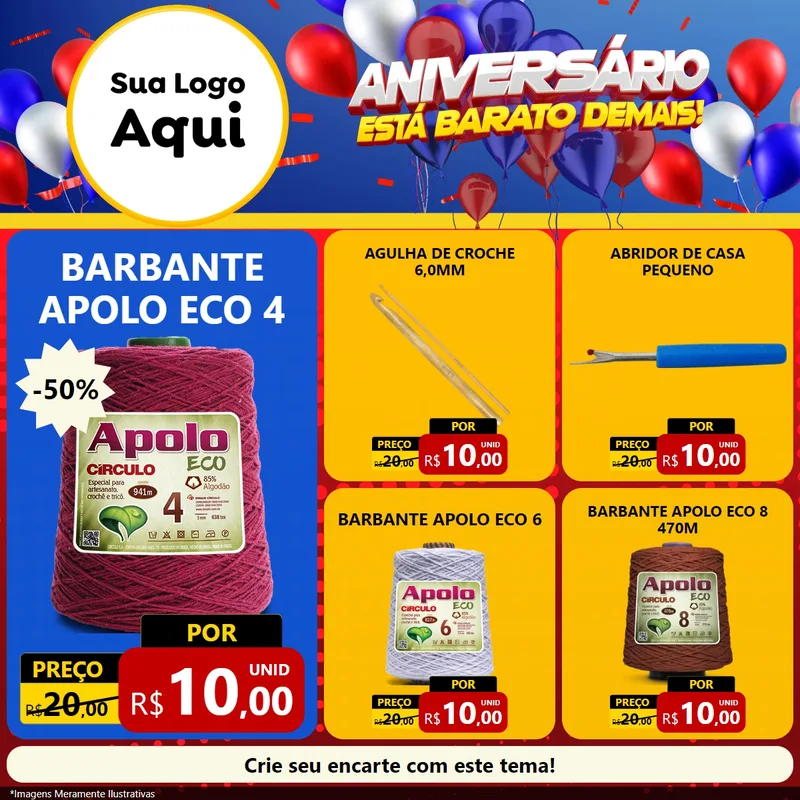 Modelo de Rede Social para Feed Facebook com o tema Aniversário para Armarinho e Aviamentos