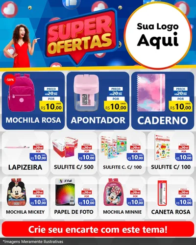 Modelo de Rede Social para Feed Instagram com o tema Super Ofertas para Papelaria